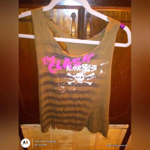 Army Green Striped The Clash Cutoff Tank Top Large